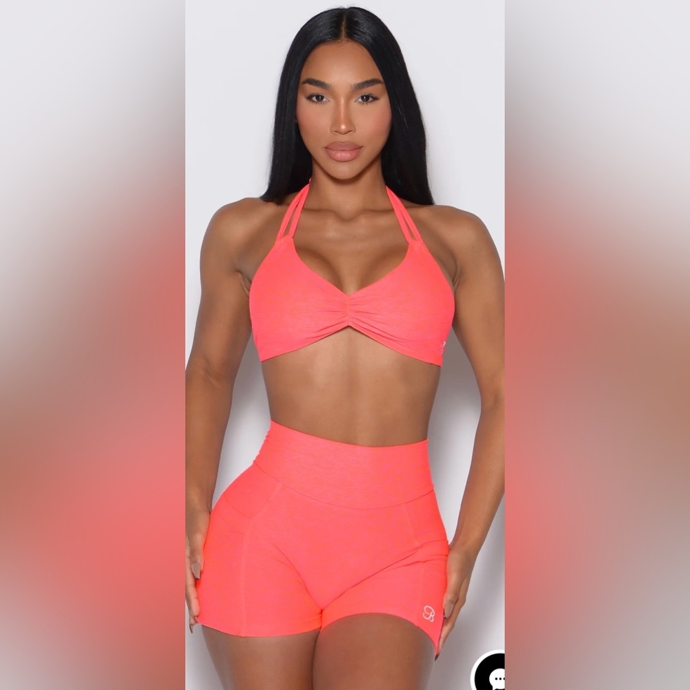 Bombshell Sportswear Bright Coral Adjustable Halter Sports Bra